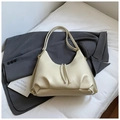 Retro cream faux leather tote bag featuring pleated texture and elegant tassel detail - White Without Pendant