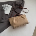 Sac à main en daim kaki avec haut plissé et poignée en cuir marron foncé pour femme - Kaki (Sans Pendentif)