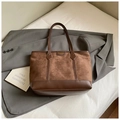 Borsa tote grande in pelle scamosciata marrone, borsa a spalla da donna spaziosa ed elegante - Caffè (Senza Pendente)