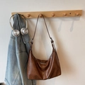 Brown vintage faux leather hobo bag with adjustable strap and oil-wax finish - Brown No Pendant