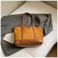 Borsa tote patchwork retrò in pelle scamosciata marrone e pelle scura per l'ufficio - Marrone (Senza Ciondolo)