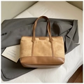 Borsa tote vintage in pelle scamosciata marrone con finiture in pelle di lusso - Cachi (Senza Ciondolo)