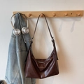 Deep brown vintage soft leather tote bag with silver zipper and adjustable strap - Coffee without Pendant