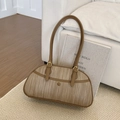 Bolso de hombro plisado caqui de moda con asas de cuero marrón y herrajes dorados - Albaricoque
