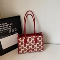 Borsa tote festiva rossa e bianca con ricamo Double Happiness e manici in pelle - Stile 1