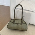 Bolso de hombro tejido verde oliva con asas de cuero y elegantes hebillas doradas - Verde