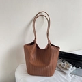 Brown woven leather tote bag for women with large capacity and matching inner pouch - Brown No Pendant