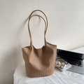 Retro woven tote bag in khaki finish with long shoulder straps for daily office commute - Khaki No Pendant
