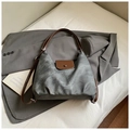 Smoky grey pleated tote bag with brown leather straps and vintage texture finish - No Pendant / Black without Pendant