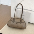 Sac sous le bras kaki rétro avec gaufrage vertical et boucles en métal doré - Gris