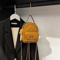 Chic mustard yellow quilted backpack with metal chain straps and bead charm - Mocha Brown (With Charm)