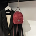 Mini sac à dos matelassé bordeaux avec bandoulière chaîne argentée et velours - Rouge Vin (Sans Pendentif)
