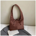 Borsa Hobo in pelle scamosciata marrone scuro con finiture in pelle e fiocco decorativo - Marrone