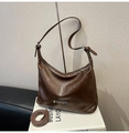 Minimalist deep brown faux leather tote bag with glossy texture and metal branding - Coffee without Pendant