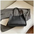 Minimalist black lychee pattern leather tote bag for women with elegant shoulder straps - Horizontal Black Without Pendant