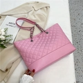 Pink quilted tote bag with silver chain strap for women, stylish large capacity bag - Pink