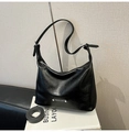 Classic black hobo tote bag in soft textured faux leather with silver brand logo - Black without Pendant