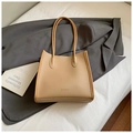 Khaki pebbled leather tote bag with large capacity and MEISA logo for daily commute - Vertical Brown Without Pendant