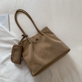Khaki minimalistische große Einkaufstasche mit passender Geldbörse und Logo-Stickerei - Khaki