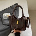 Bolso de mano retro marrón oscuro en cuero encerado con hebilla de metal dorado - Café sin Colgante