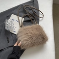 Chic khaki faux fur handbag with leather handles and crossbody strap for women - Dark Khaki
