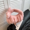 Pink faux fur cloud handbag with a stylish knotted handle and soft pleated texture - Pink