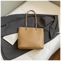 Chic khaki woven leather tote bag for women with large capacity for daily commute - Khaki (No Pendant)