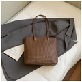 Vintage brown woven tote bag with large capacity for women's stylish daily commute - Coffee without Pendant