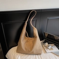 Minimalistische khakifarbene Wildleder-Tragetasche für Damen mit großem Fassungsvermögen - Khaki