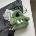Borsa a mano verde in peluche con occhi cartoon e tracolla sottile per donna - Verde