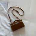Minimalist caramel brown frosted mini box bag with dual silver zippers and slim strap - Brown