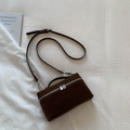 Minimalist dark coffee box bag in suede finish with adjustable crossbody strap - Brown