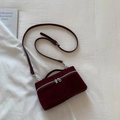 Burgundy suede mini box crossbody bag with silver zipper and adjustable strap - Red