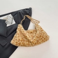 Borsa tote in peluche leopardata alla moda con tracolla a catena in metallo dorato - Giallo Macchiato