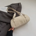 Minimalist beige suede baguette shoulder bag with Chaika & Kilter logo in retro style - Rice White (No Pendant)