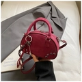 Deep red frosted faux suede bowling bag with silver studs and a metallic key charm - Red with Pendant