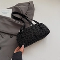 Chic black leopard print faux suede shoulder bag with thin straps for autumn wear - Black without Pendant