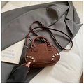 Deep brown matte crossbody bag with silver rivets and top handle in a minimalist style - Brown No Pendant