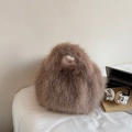 Bolso de mano de piel sintética marrón claro con asa suave para la moda de invierno - Caqui