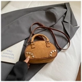 Brown suede crossbody pillow bag with silver rivets and dual handles for women - Brown No Pendant
