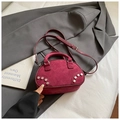 Burgundy suede semicircle pillow bag with silver studs and adjustable shoulder strap - Red (No Pendant)