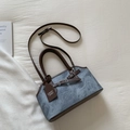 Sac bandoulière rétro bleu et marron avec doubles poignées et sangle réglable - Bleu