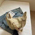 Borsa a tracolla beige in tela con scritta ULAIDI e mini pochette coordinata inclusa - Cachi