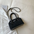 Retro black matte suede tote bag with leather straps and adjustable shoulder handle - Black