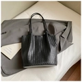 Handwoven black tote bag with high-density texture and slim shoulder straps - Black without Pendant