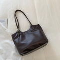 Grand sac cabas vintage marron foncé avec texture tissée et doubles fines bretelles - Sans Pendentif / Marron