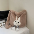 Brown faux fur bucket bag featuring a 3D white rabbit design and striped long legs - Khaki