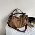 Sac cabas en toile marron vintage avec poignées en cuir et large bandoulière de style rétro - Marron