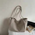 Minimalist beige tote bag in soft PU leather with long straps for office commute - Beige No Pendant
