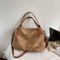 Große braune Vintage-Tragetasche aus gewaschenem Canvas mit verstellbarem Schultergurt - Khaki